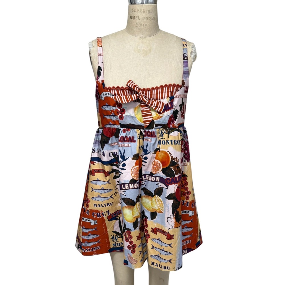 Christian Lacroix Romper Womens M Sardine Lemon Travel Graphic Print Oversized